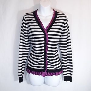Elle Sweaters - Elle XL Purple Black & White Stripe Cardigan Elle Sweaters - Elle XL Purple Black & White Stripe Cardigan